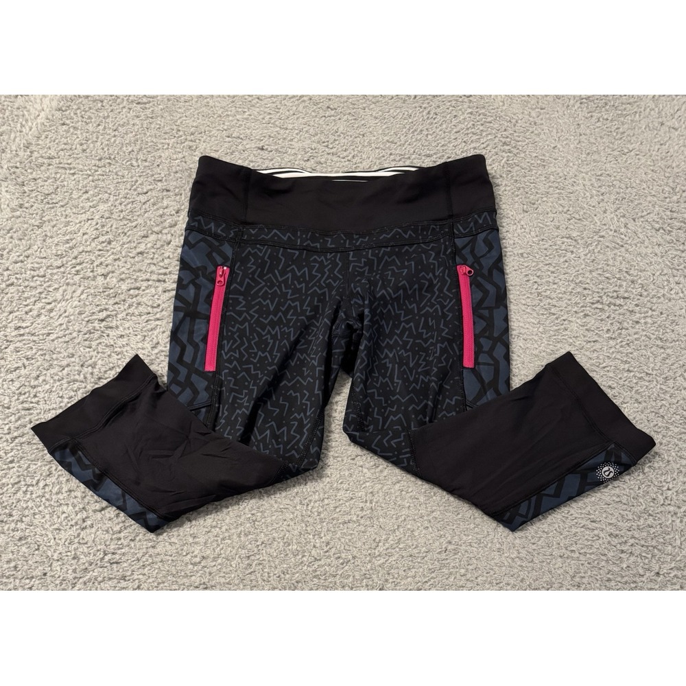 LULULEMON Size 6 Black Gray‎ Stretch Animal Leggings RUN TOP SPEED Crops